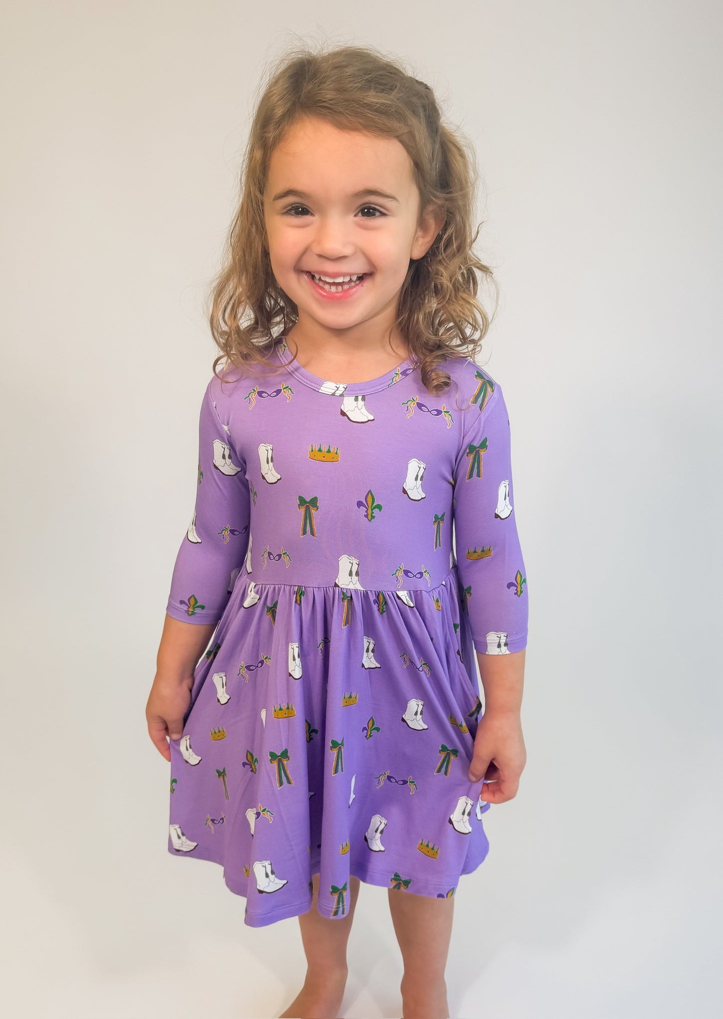 3/4 Sleeve Pocket Dress - Mardi Gras Boots