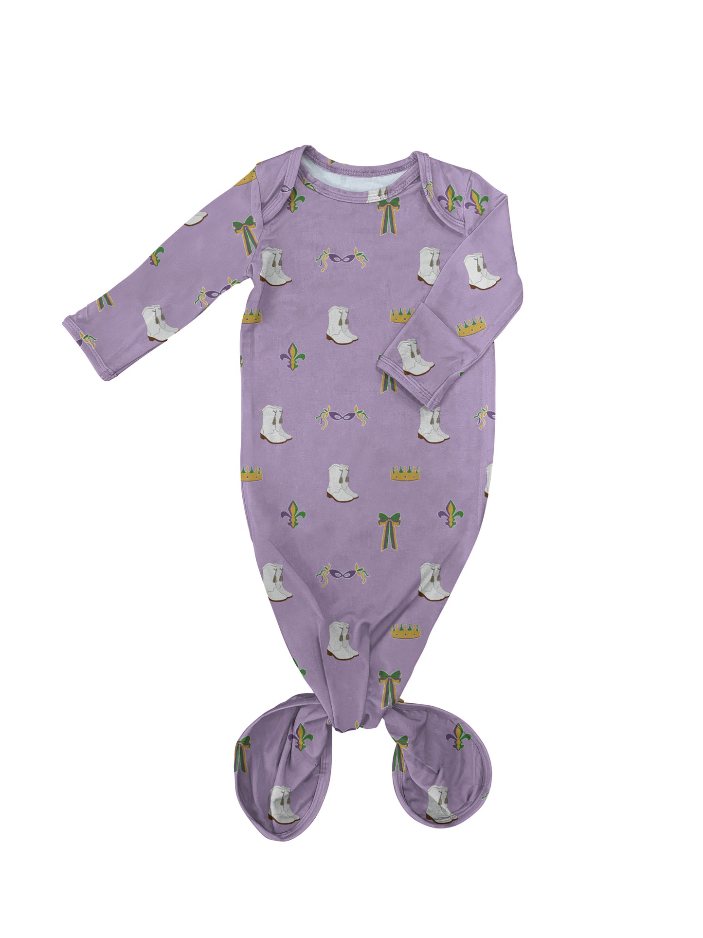 Knotted Infant Gown - Mardi Gras Boots