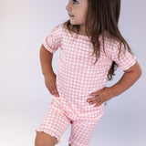 SS & Shorts Ruffle PJ - Gingham in Cottage Pink