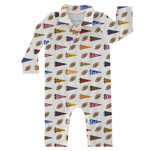 LS Polo Romper - Varsity Flags