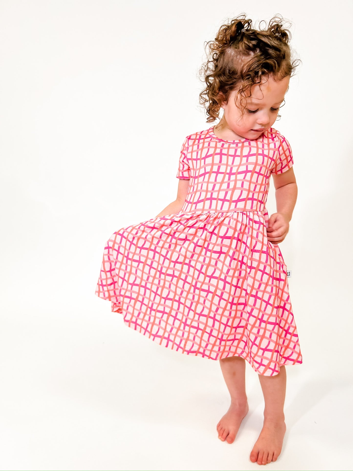 Short Sleeve Pocket Dress - Pink Wavy Plaid (FINAL SALE)