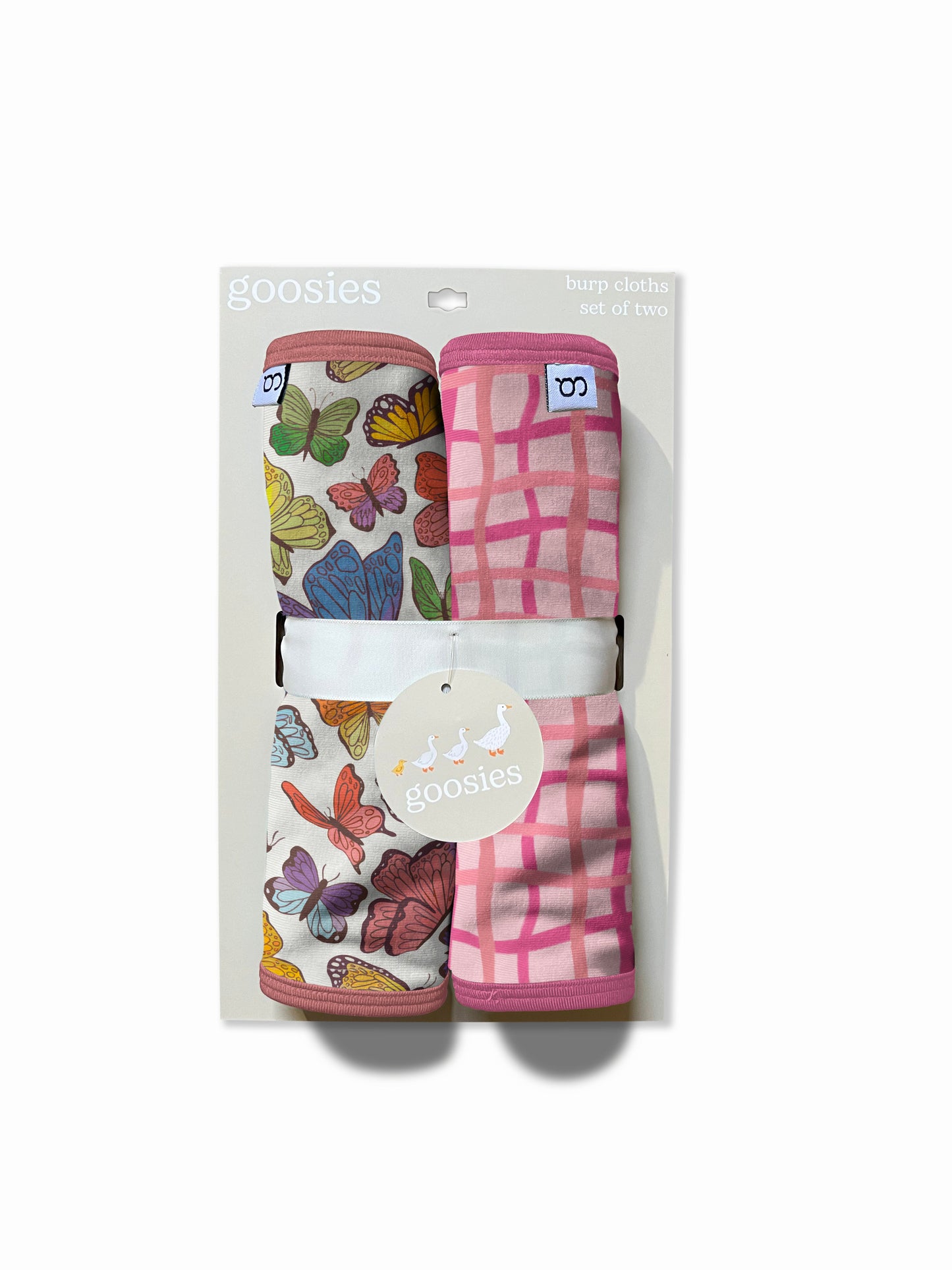 Burp Cloths Set of 2 (Butterflies/Pink Wavy Plaid)