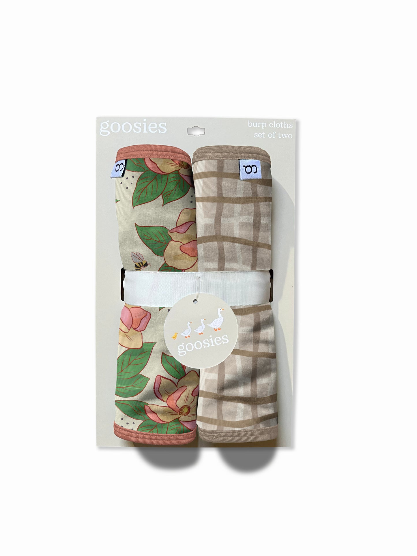 Burp Cloths Set of 2 (Magnolias/Tan Wavy Plaid)