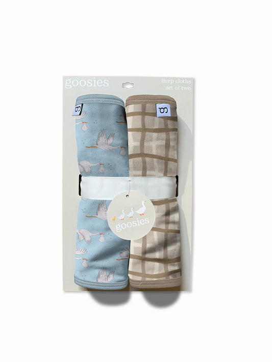 Burp Cloths Set of 2 (Stork Blue/Tan Wavy Plaid)