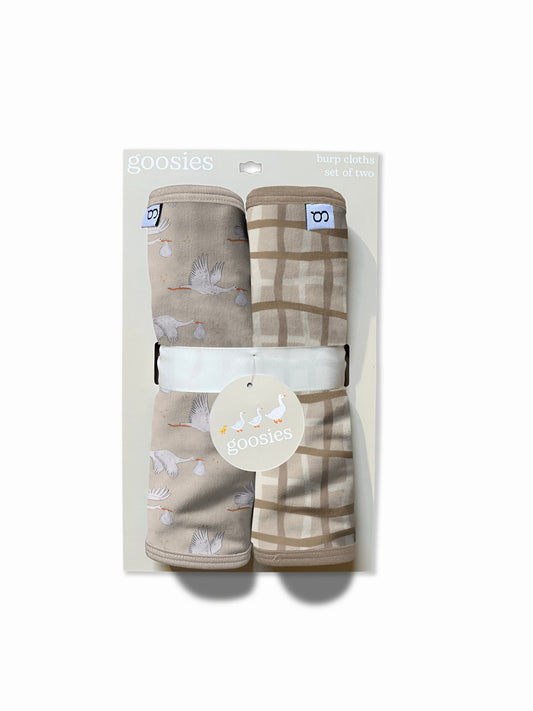 Burp Cloths Set of 2 (Stork Beige/Tan Wavy Plaid)