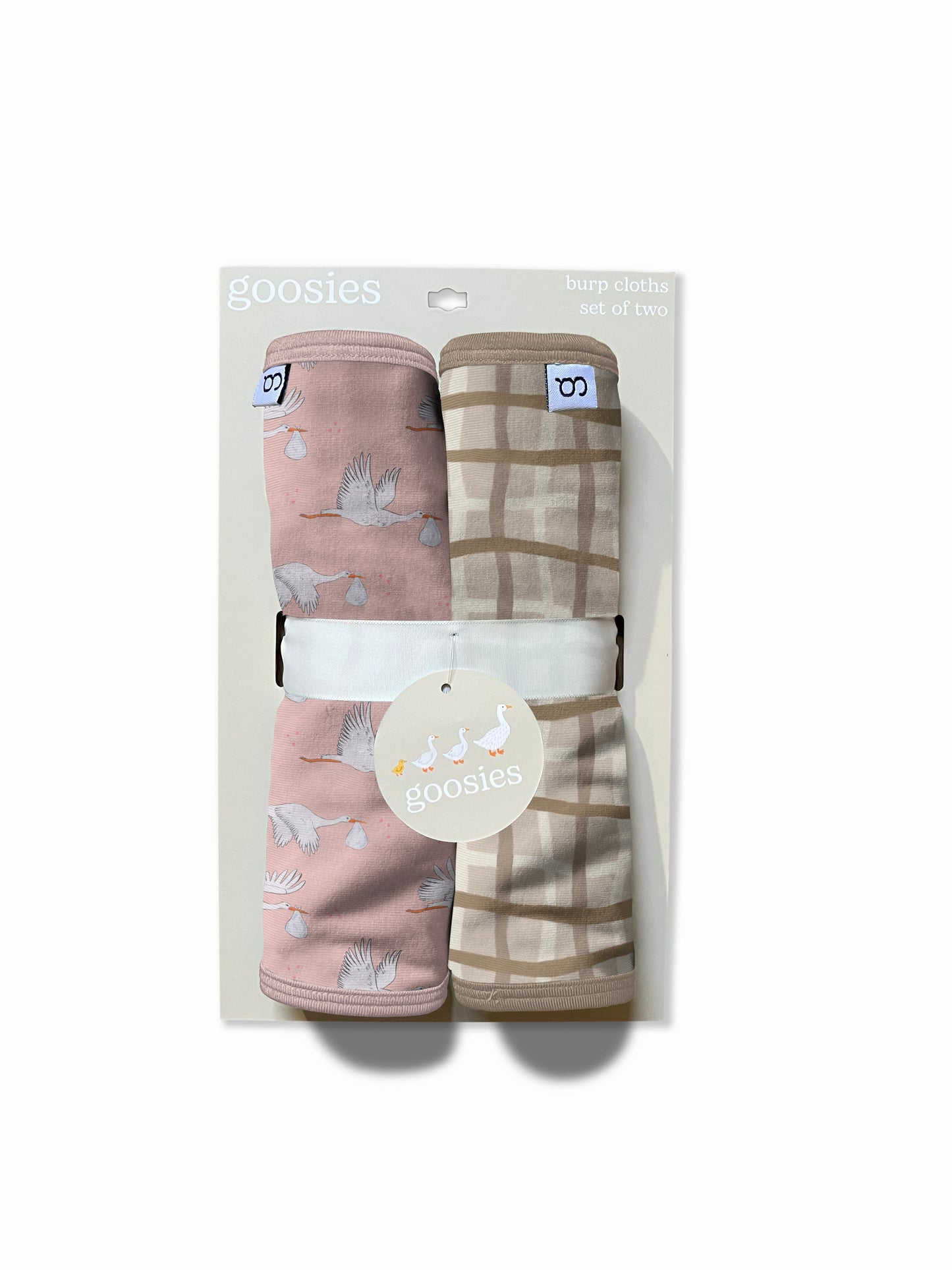 Burp Cloths Set of 2 (Stork Pink/Tan Wavy Plaid)