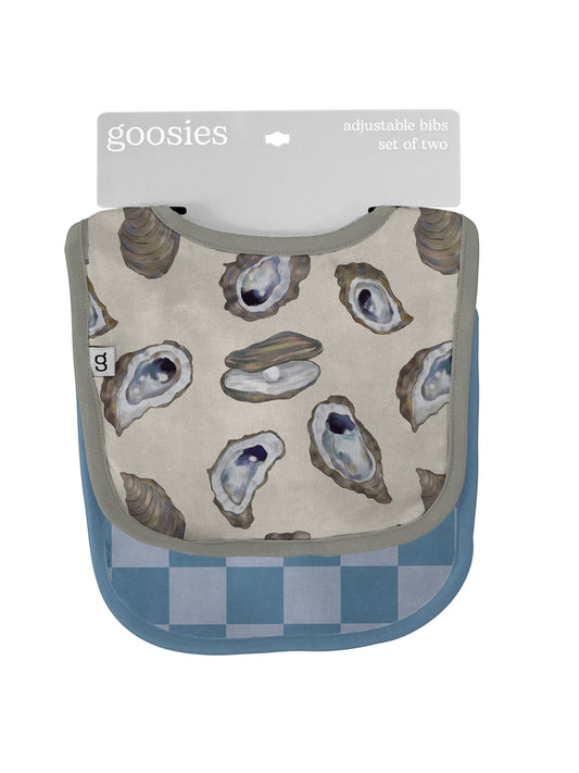 Bib Set of 2 (Oysters/Blue Checkers)