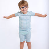 SS & Shorts PJ - Gingham in Cottage Blue