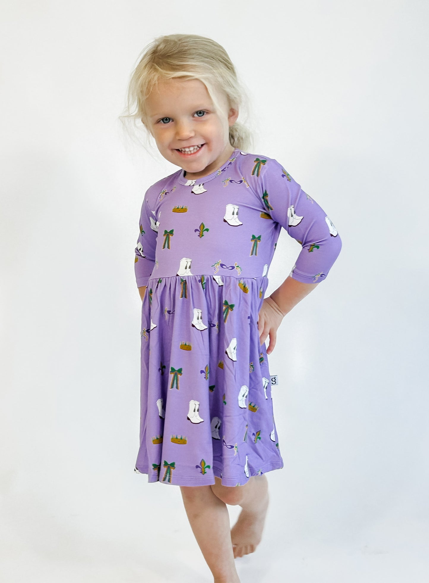 3/4 Sleeve Pocket Dress - Mardi Gras Boots