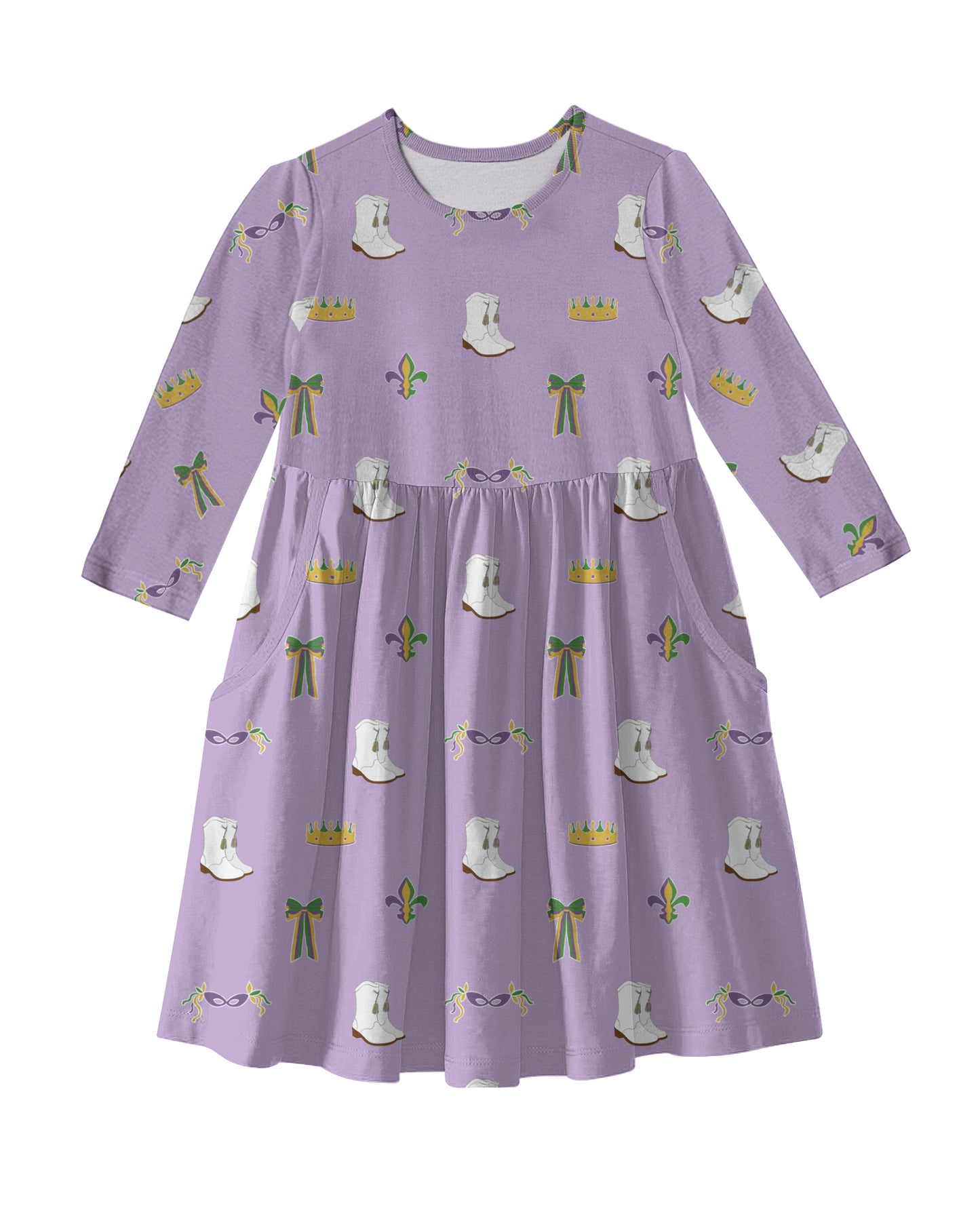 3/4 Sleeve Pocket Dress - Mardi Gras Boots