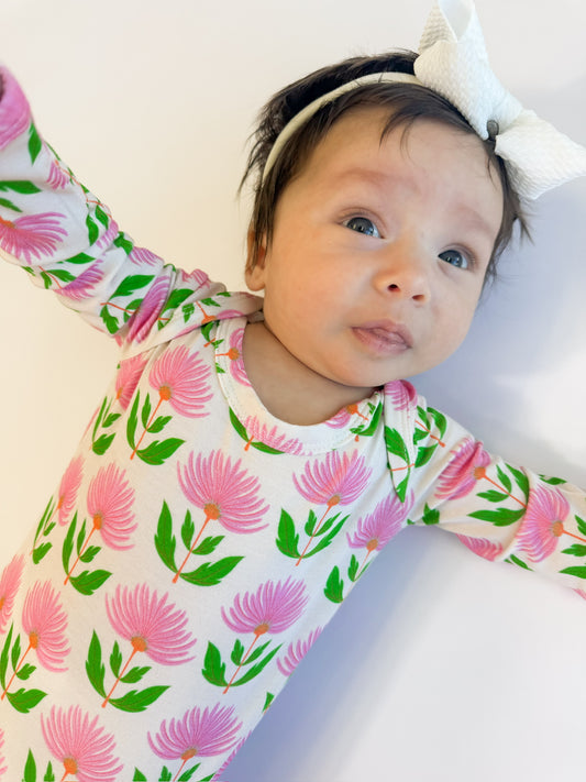 Knotted Gown - Pink Block Flower