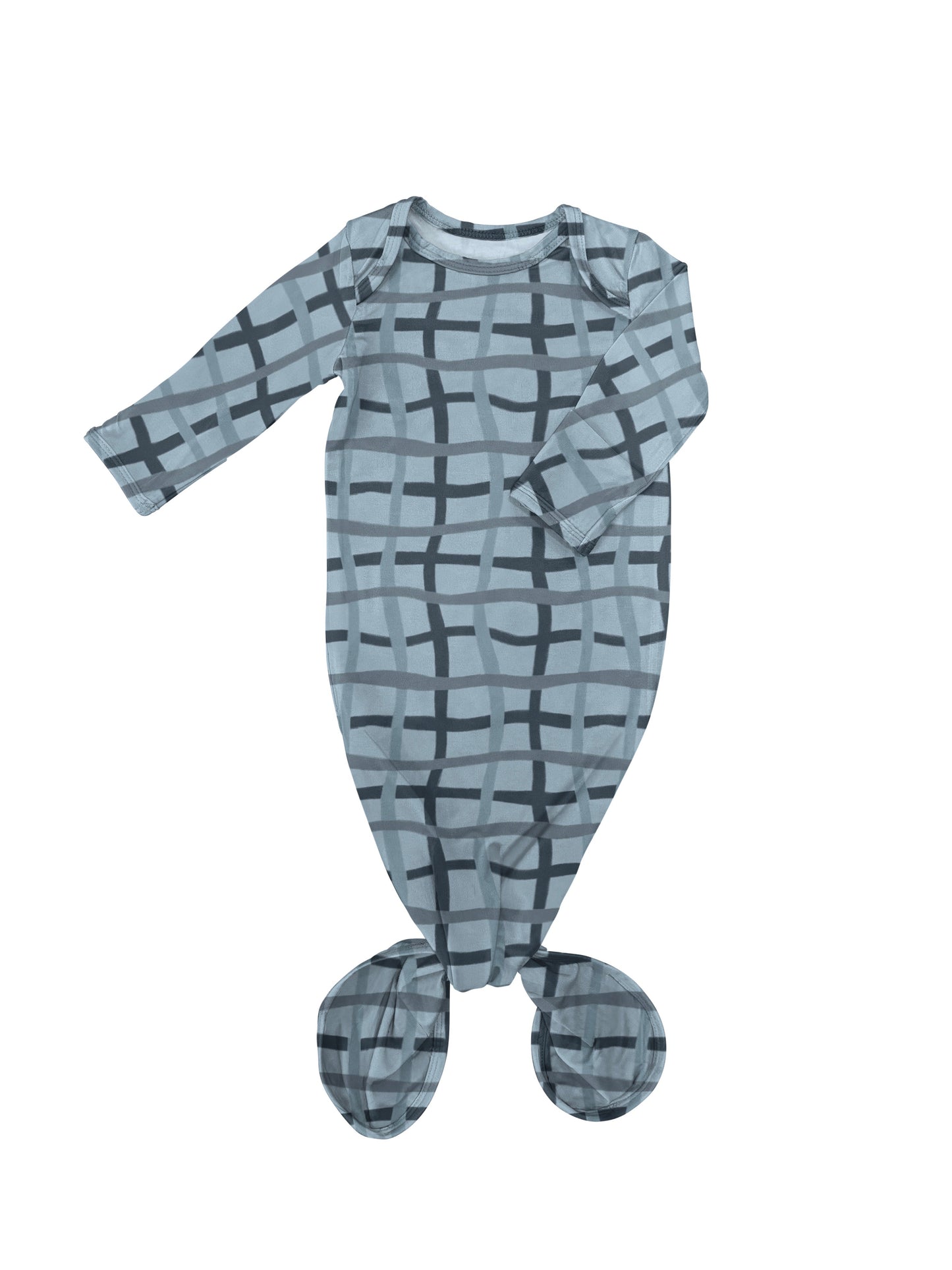 Knotted Infant Gown - Blue Wavy Plaid (FINAL SALE)