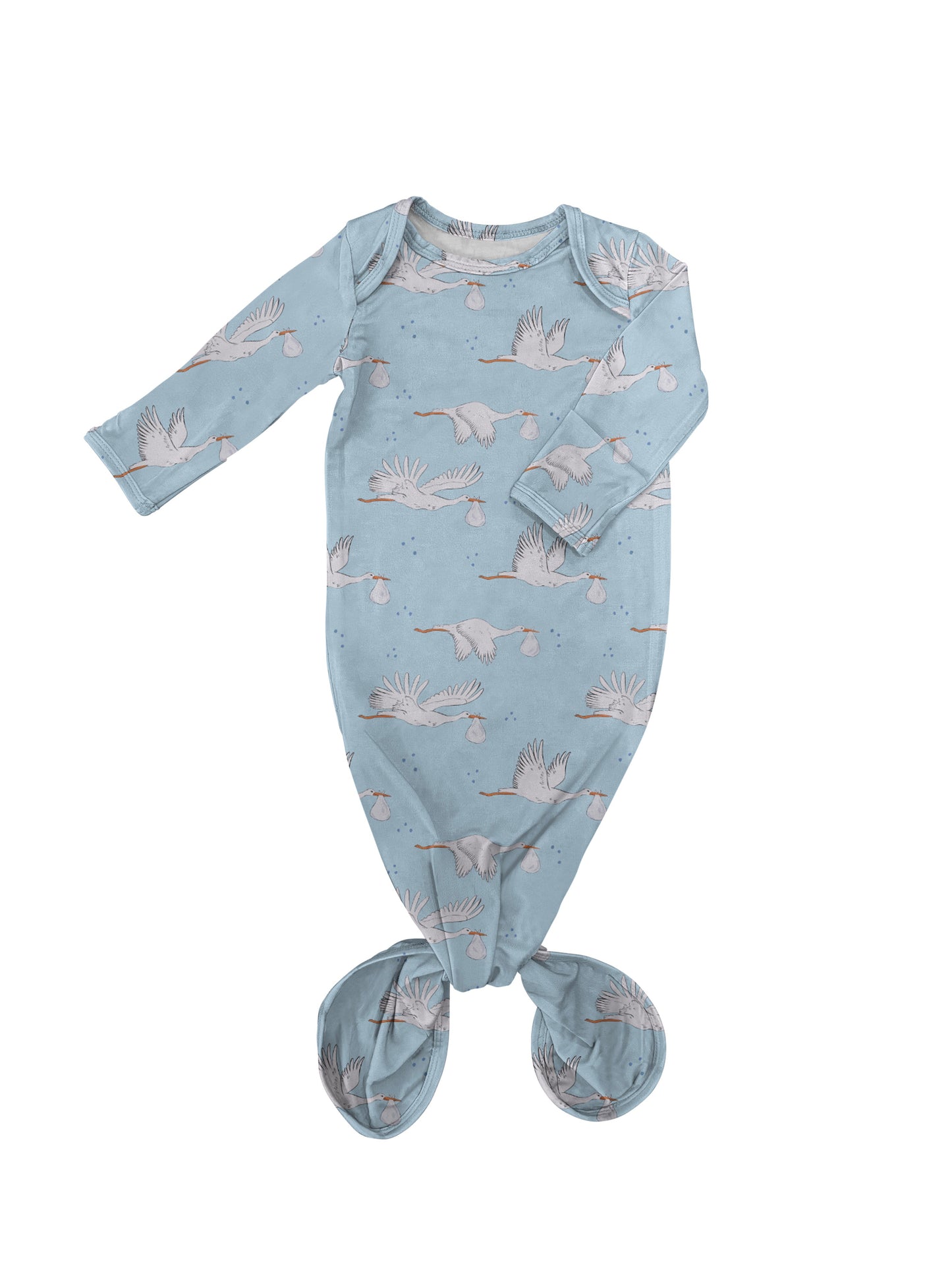 Knotted Infant Gown - Stork (Blue)