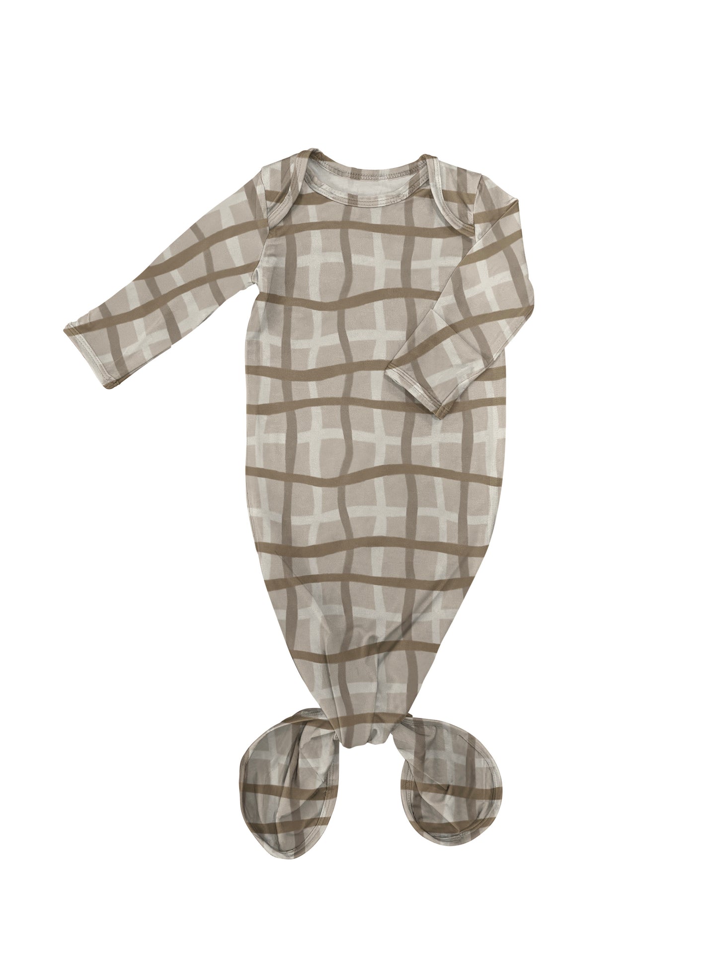 Knotted Infant Gown - Tan Wavy Plaid (FINAL SALE)