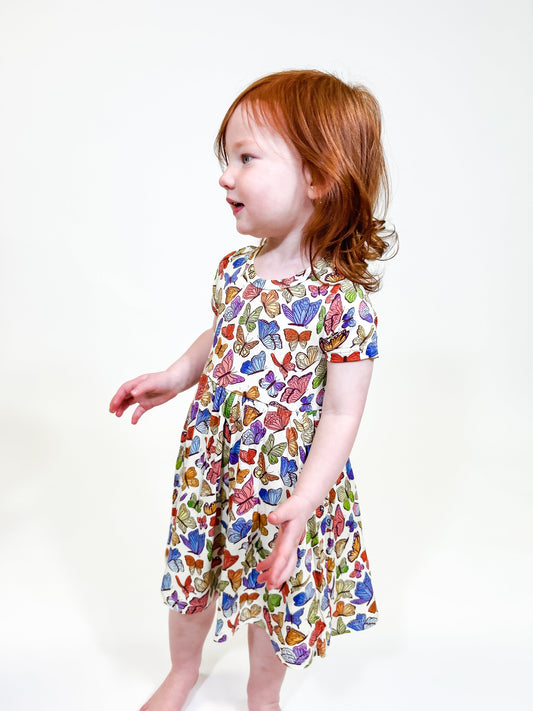 Short Sleeve Pocket Dress - Butterflies