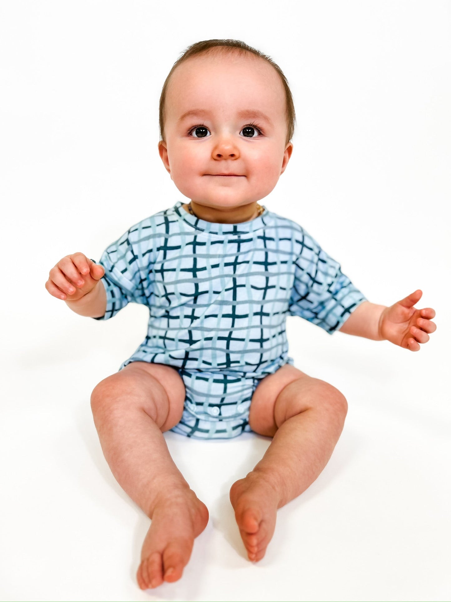 T-shirt Onesie - Blue Wavy Plaid (FINAL SALE)