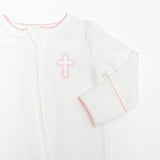 Pink Cross Embroidered Pip Zip