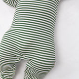 Sweatshirt Polo  Romper - Stripes (Green)
