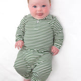 Sweatshirt Polo  Romper - Stripes (Green)