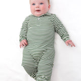 Sweatshirt Polo  Romper - Stripes (Green)