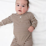 Sweatshirt Polo Romper-Choc Stripes