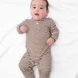 Sweatshirt Polo Romper-Choc Stripes