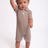SS Polo Romper-Choc Stripes