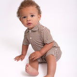 SS Polo Romper-Choc Stripes