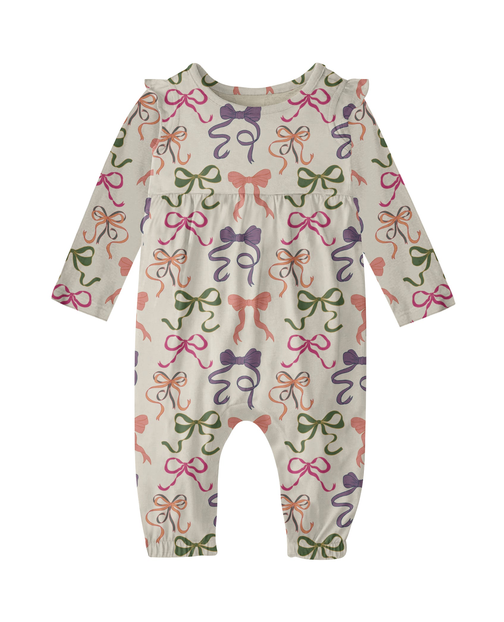 Long Sleeve Flutter Romper- Bows