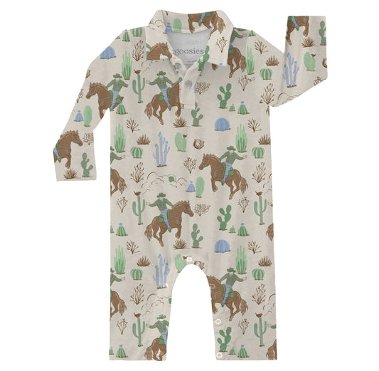 LS Polo Romper - Saddle Up, Cowboy