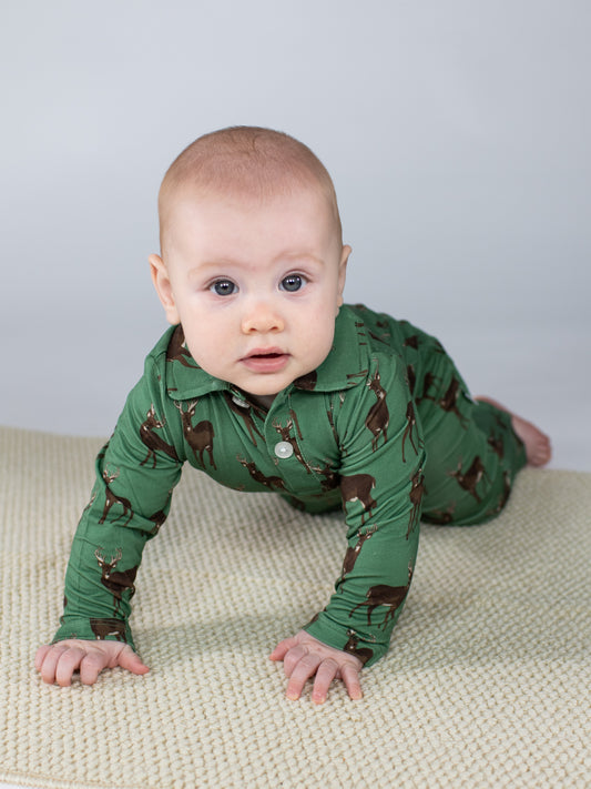 Long Sleeve Polo Romper - Whitetail Deer