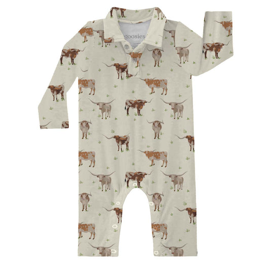 LS Polo Romper - Longhorns