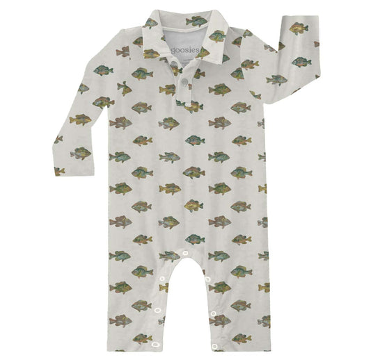 LS Polo Romper - Lake Fish