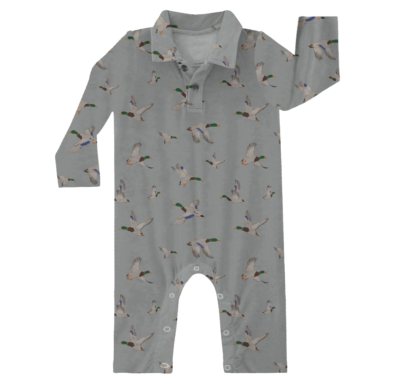 Long Sleeve Polo Romper-Mallards