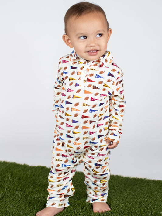 LS Polo Romper - Varsity Flags