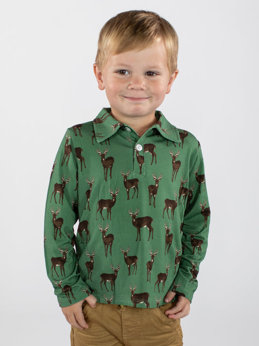 Long Sleeve Polo Shirt - Whitetail Deer