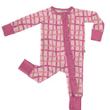 Convertible Zip Pajamas - Pink Wavy Plaid