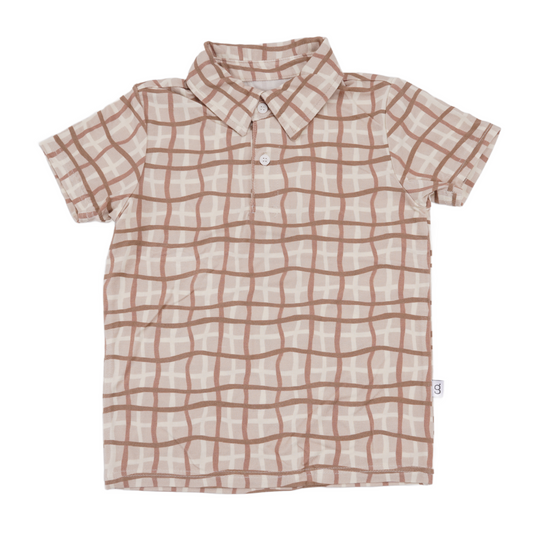 Short Sleeve Polo Shirt - Tan Wavy Plaid (FINAL SALE)