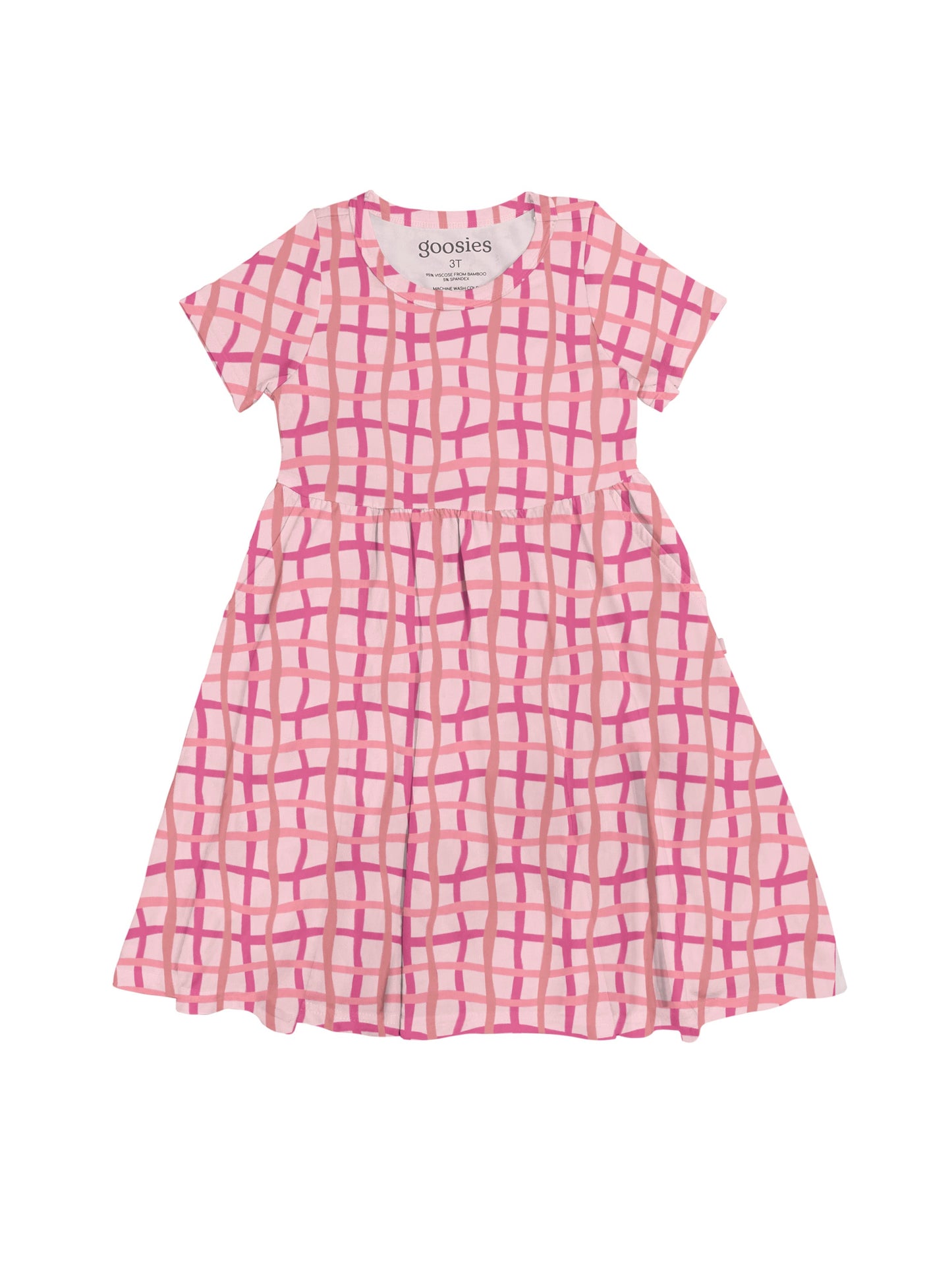 Short Sleeve Pocket Dress - Pink Wavy Plaid (FINAL SALE)